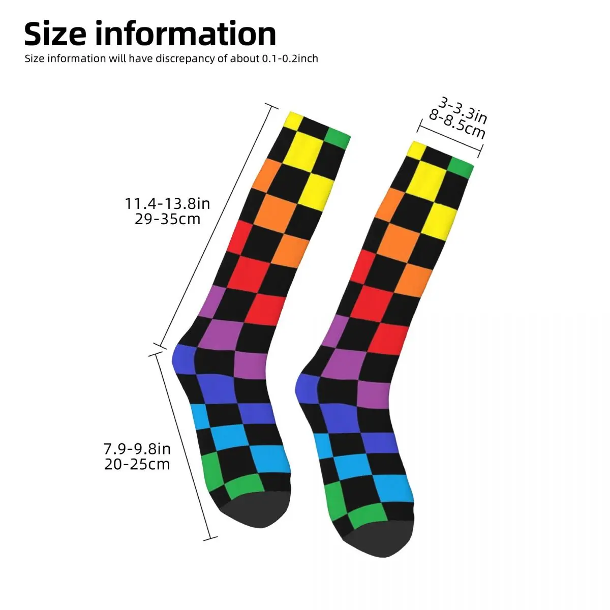 Checkered Rainbow Black Socks Harajuku Stockings All Season Long Socks Accessories for Unisex Gifts
