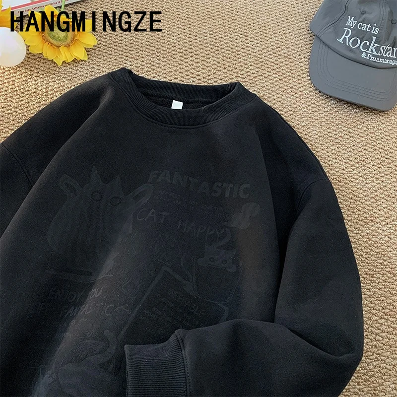 Sweatshirt New Men Fall Winter American Retro Trend Suede Texture Sweatshirt Women Fashion Print Casual Pullover Clothing Daily