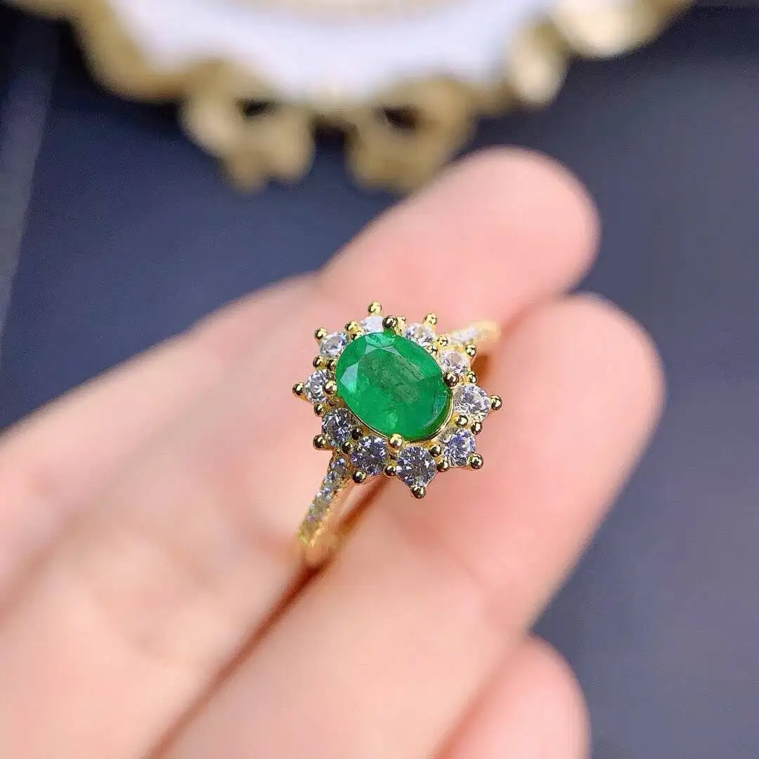 KJJEAXCMY New Jewelry Natural Women's Emerald Ring 925 silver inlay Colorful and splendid Crystal pure fire flash explosion