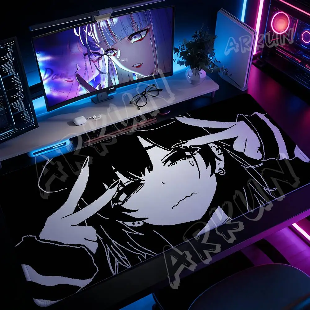 

Black Anime Girl Gaming Large Mousepad Anti-slip Rubber mouse mat Computer Gamer Desk Mat Stitched Edge Large Gaming Mousepad