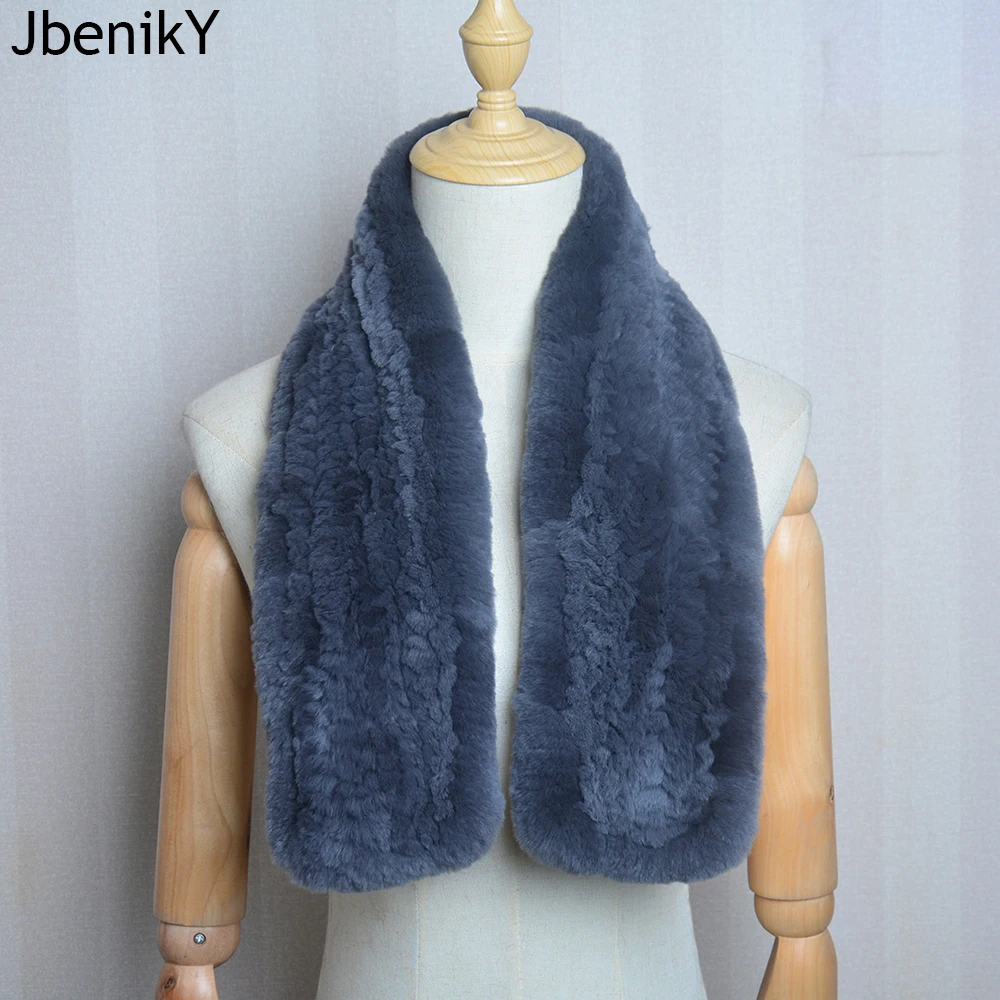 Luxury Women Winter Warm Real Rex Rabbit Fur Scarf Hot Sale Natural Rex Rabbit Fur Muffler 2024 Lady 100% Genuine Fur Scarves