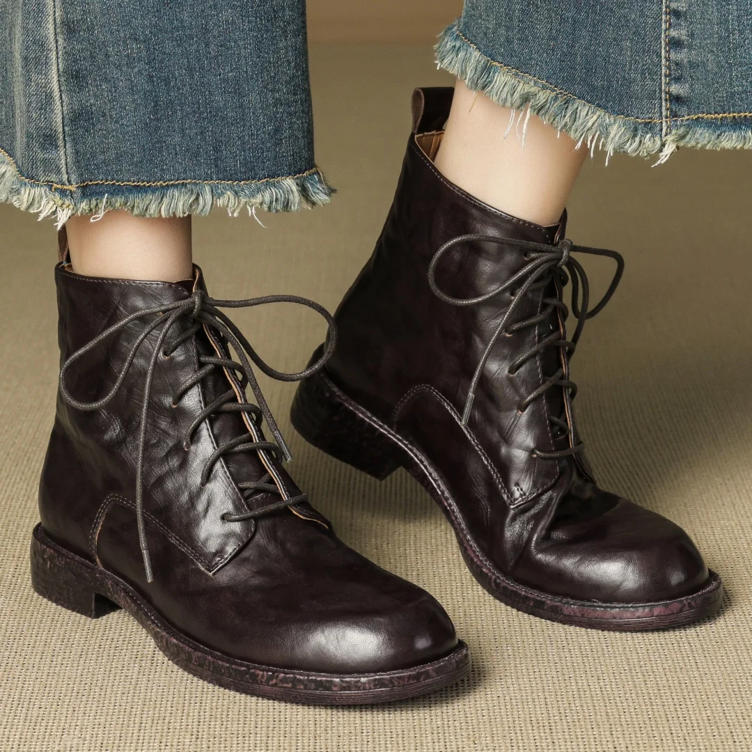 

Danxuefei женские осенние ботильоны из коровьей кожи с круглым носком на шнуровке на плоской подошве, мягкие удобные повседневные женские короткие ботинки высокого качества