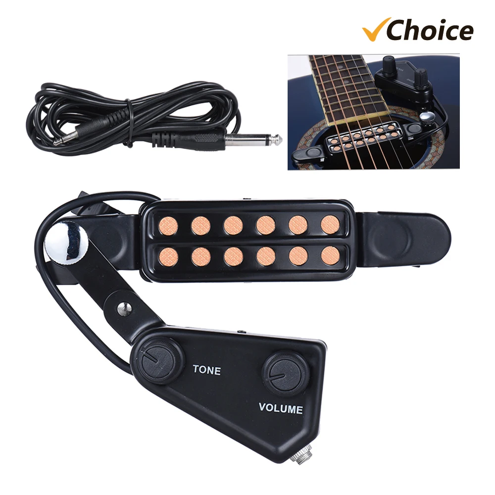 12-hole P-011 Acoustic Guitar Sound Hole Pickup Magnetic Transducer with Tone Volume Controller Audio Cable