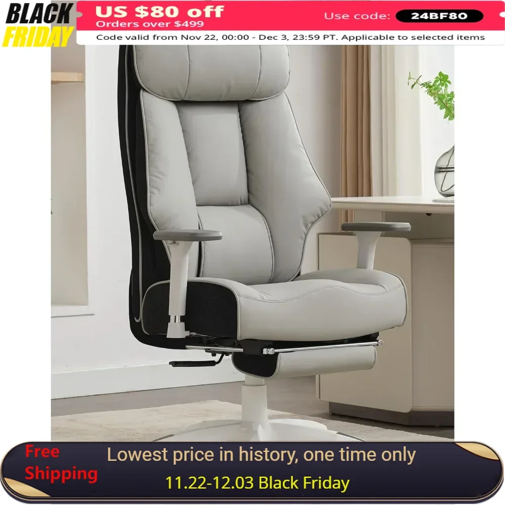 

Gaming Chair with Foot Rest, Back Support, 400lbs for Heavy People, Oversized Leather Office Chair