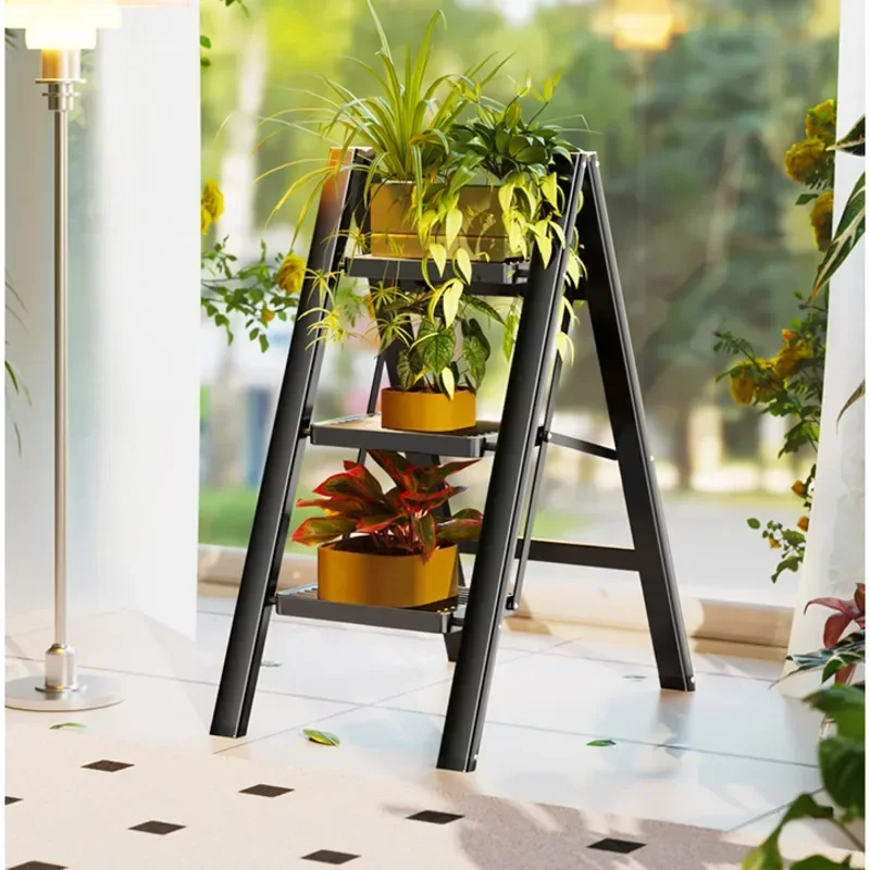 Household Folding Telescopic Ladder, Thickened Carbon Steel Ladder, Chair Multi-functional Step Stool, Safe Load Bearing, 3 Step