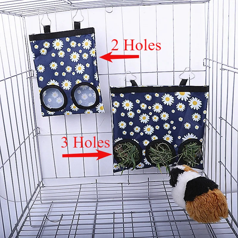 2/3 Holes Hanging Hay Bag with hooks for Bunny Guinea Pigs Small Animal Feeder Rabbit Food Dispensers Bag Pet Feeding Bag