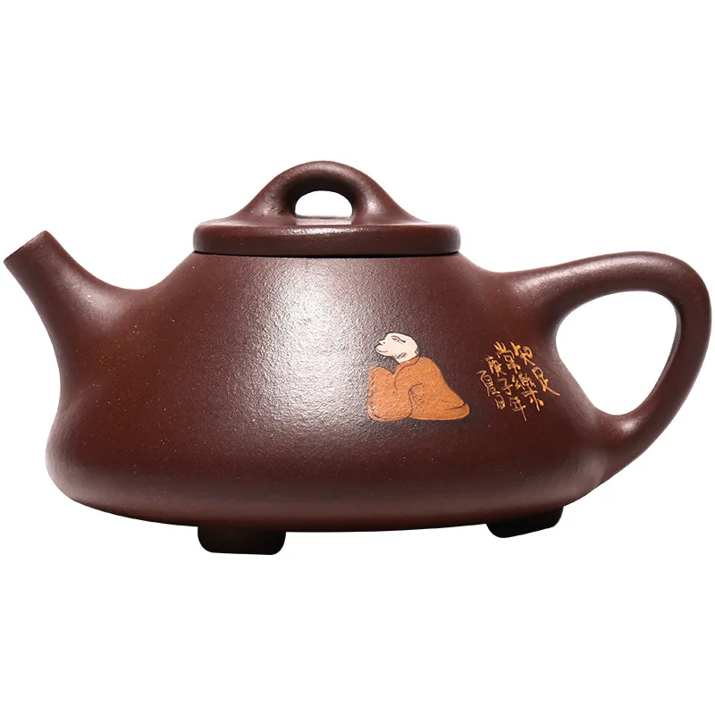 Purple Clay Teapot with Contented Changle Stone Scoop, Zisha Teapot, Handmade Pot, Kung-Fu Teaware, Purple Clay Drinkware