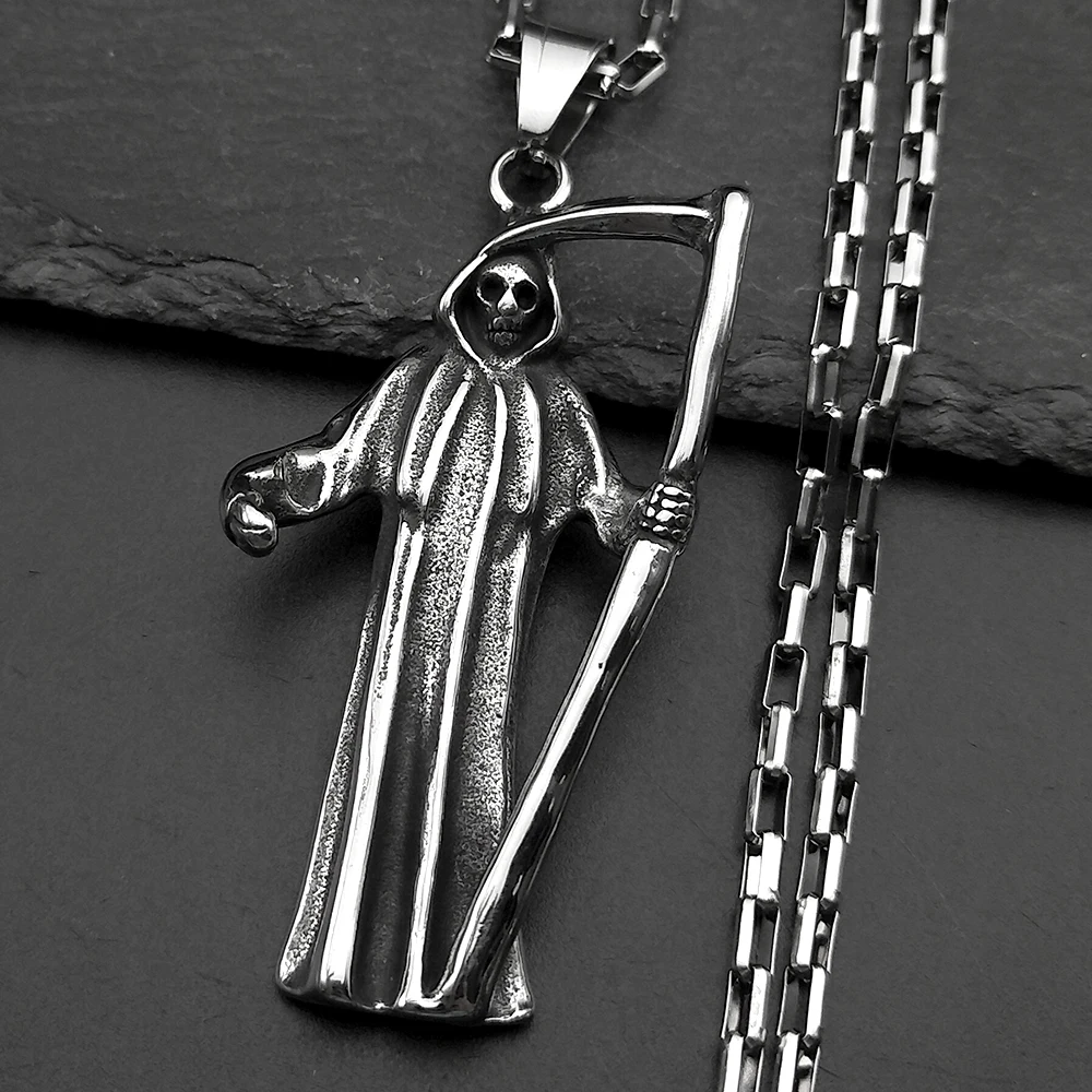 

Dark Style Antique Death Pendant Necklace for Women Men Stainless Steel Punk Rock Hip Hop Necklaces Goth Jewelry Halloween Gift