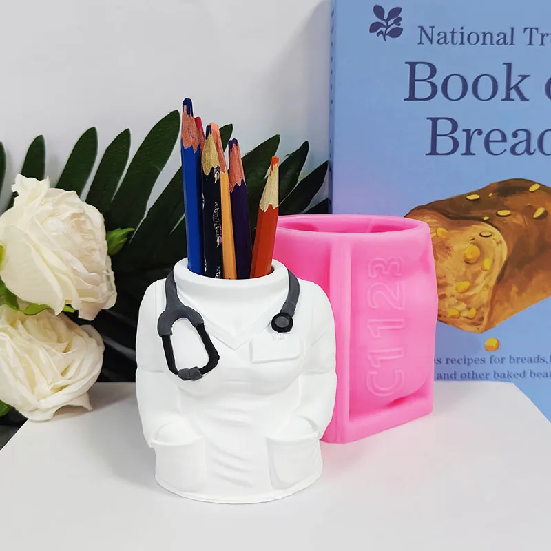 Medical Uniform Stethoscope Pen Holder Flower Pot Silicone Mold DIY Cement Plaster Succulent Planter Mold Doctor Nurse Human-Shaped Flower Vessel Handmade Casting Mold