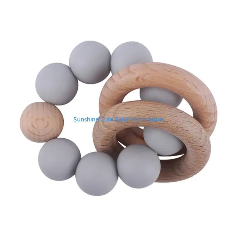 

C5AF Baby Teether Bracelet Silicone Beech Beads Ring Rattles Toy for Baby Girls Boys Teething Nursing Toy Appease