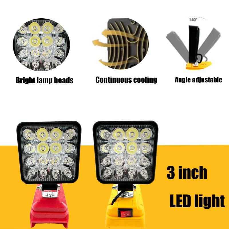 3 Inch Flashlight for DeWalt/Milwaukee LED Work Light 18V Lithium Battery Powered Outdoor Emergency Floodlight Camping Lantern