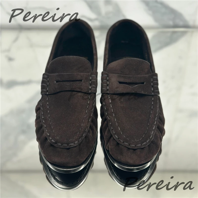 Retro Pleated Suede Loafers for Men Women Comfortable Soft Leather Pointed Toe Flat Shoes Fashion Party Couple Casual Shoes