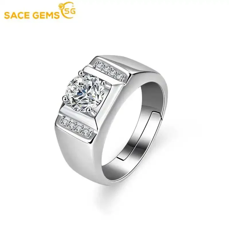 

SACE GEMS GRA Certified D Color 1CT Moissanite Ring for Men S925 Sterling Silver Wedding Diamond Band Party Luxury fine jewelry