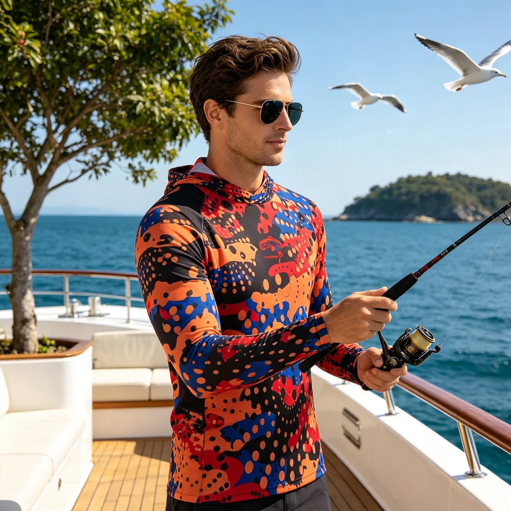 

Men Long Sleeve Fishing Hoodies Sun Protection UPF50 Breathable Fishing Clothing Fishing Top Wear Daily Sport Shirt for Fishing