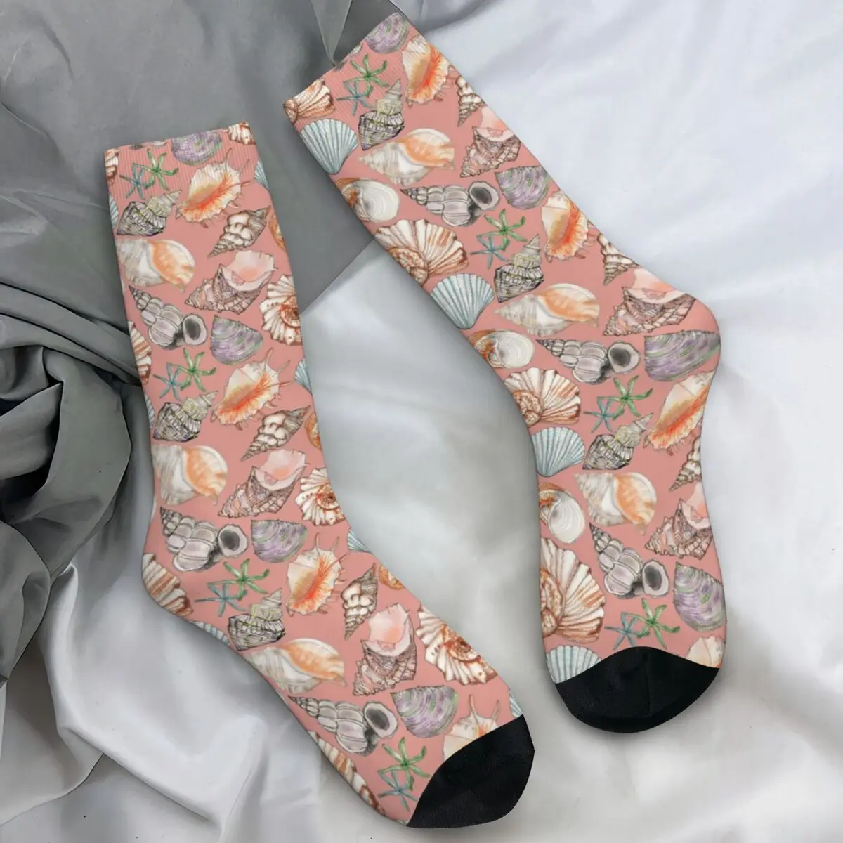 Sea Shore Shells Stockings Summer Beach Starfish Pink Funny Socks Autumn Non-Slip Socks Adults Men Cycling Soft Breathable Socks