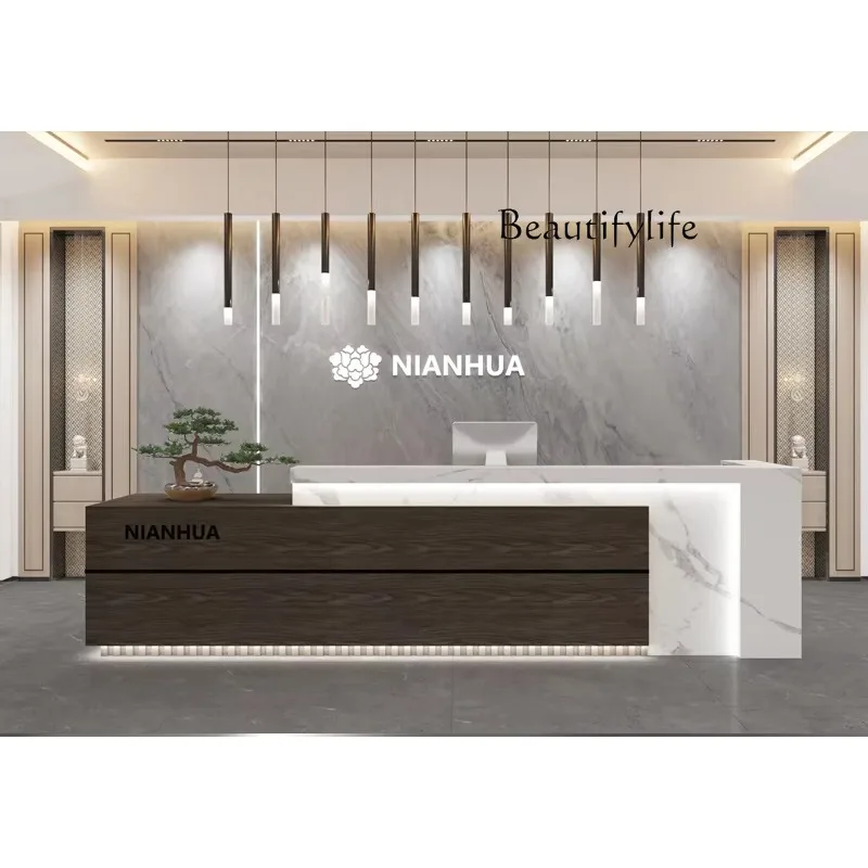 X35 Modern Simple Training Institution Reception Front Desk Beauty Salon Solid Wood Paint Checkout Page