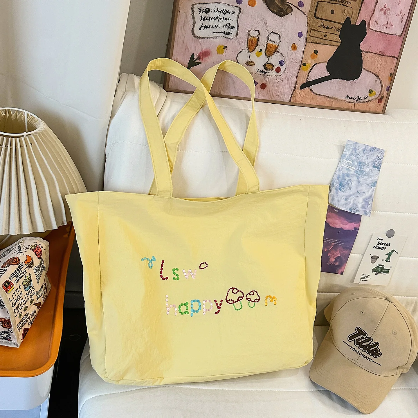 

Korean Large Capacity Nylon Shoulder Bags for Women Versatile Portable Girls Tote Shopping Bag Simple Candy Color Female Handbag