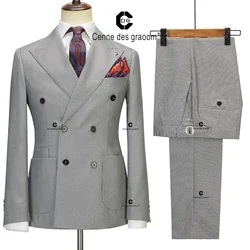 Cenne Des Graoom New Elegant Suits for Men Double Breasted 6 Button Jacket and Pants 2 Pcs Set Slim Fit Classic Business Formal