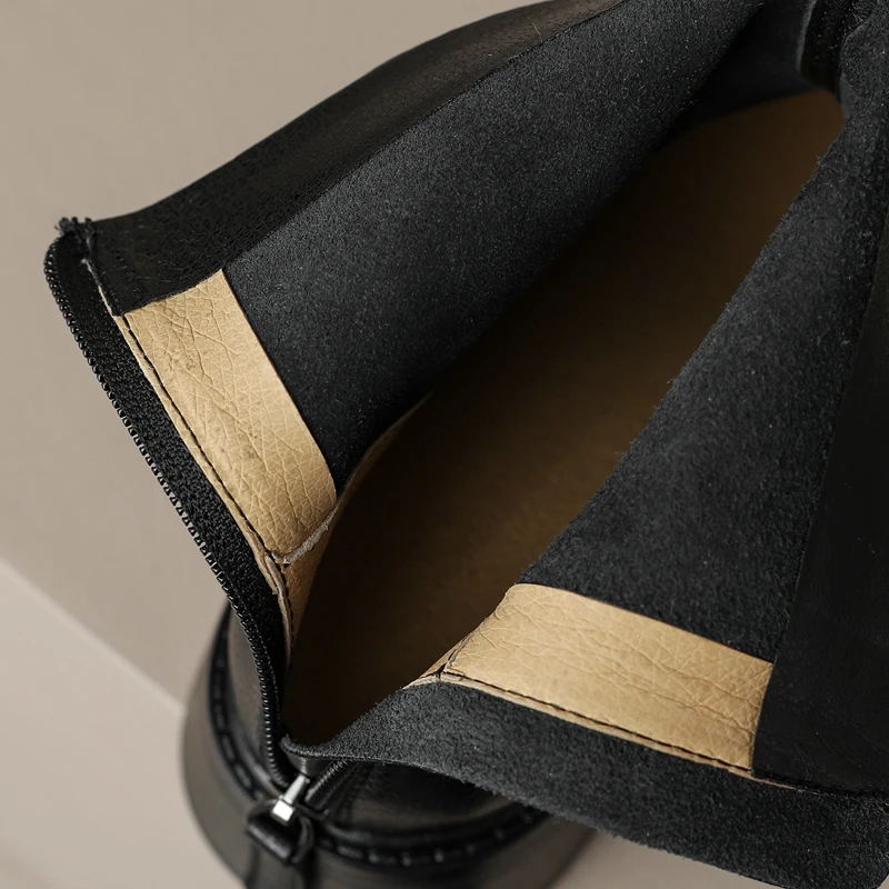 Women's new autumn and winter square toe retro leather cowhide mid heel thick heel zipper plus size Chelsea calf boots