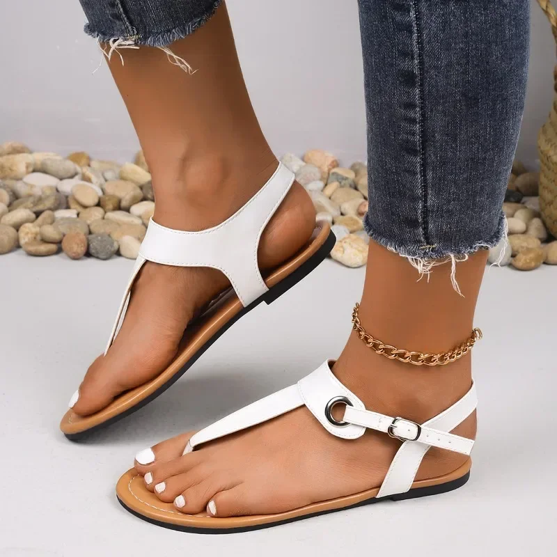 2024 New Fashion Versatile Women's Sandals Open Toe Solid Color Outerwear Casual Beach Women's Shoes Thumb Toe Summer Zapatos