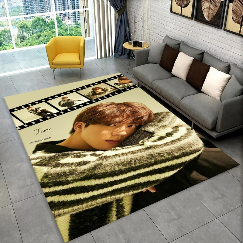 

Ковер K-pop BTS Ким Сокджин для игровой комнаты, спальни, гостиной, дивана, домашнего декора, нескользящий напольный коврик, подарок