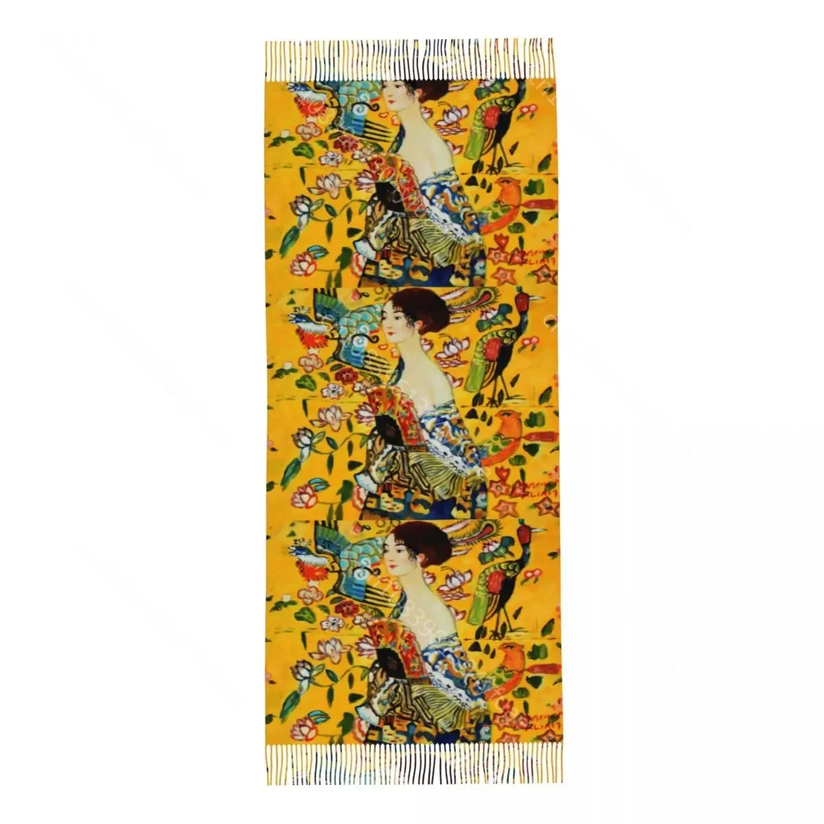 Sciarpa con nappe da donna Gustav Klimt lungo scialle Super morbido Wrap Lady con Fan Gifts sciarpe Pashmina