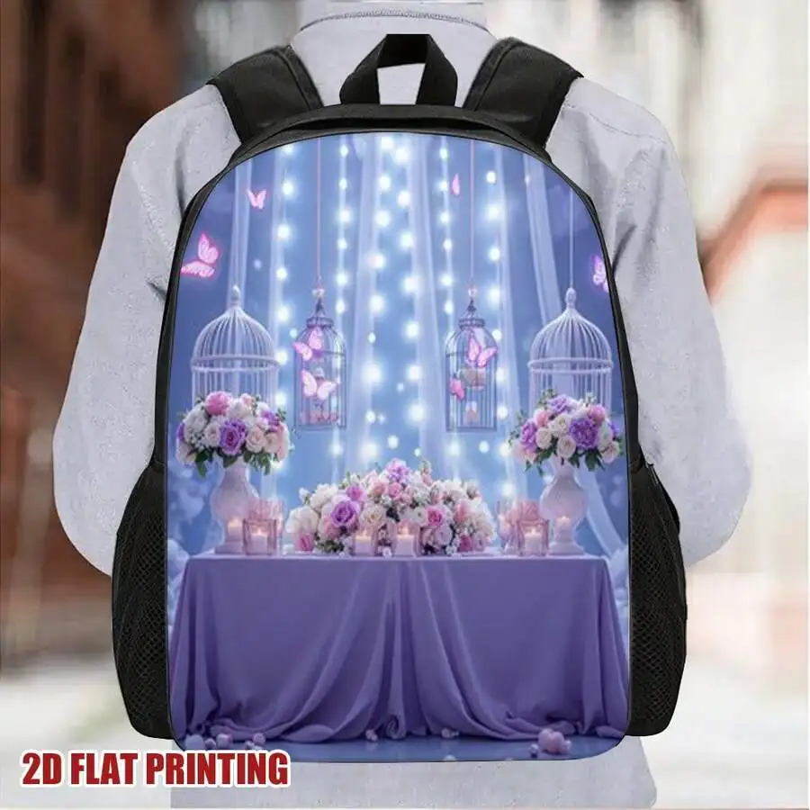 Romantic Butterfly Floral 2D Flat Print Polyester Backpack For Adults