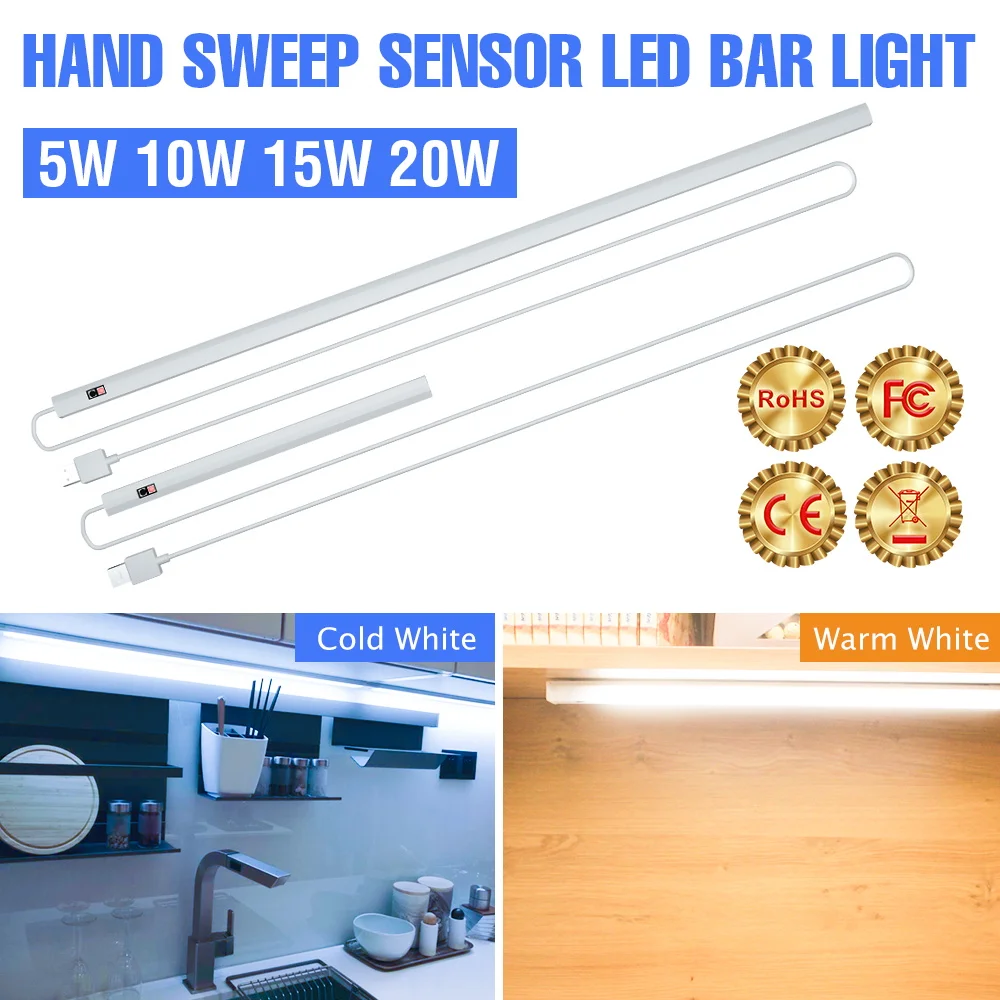 Sensor de varredura da mão luz da cozinha usb plug sob luzes do armário 2835 smd led night light para armário roupeiro iluminação da cozinha