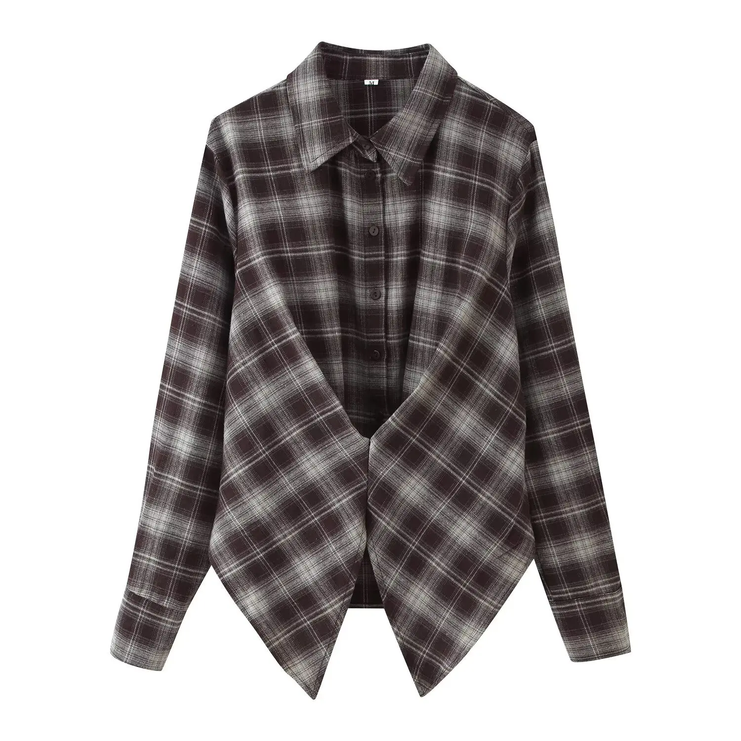 Plaid Waist-Constricting Button-Up Long Sleeve Shirt 2026 Autumn Winter New Casual Fashion Loose Tshirt Tops Blouse Women