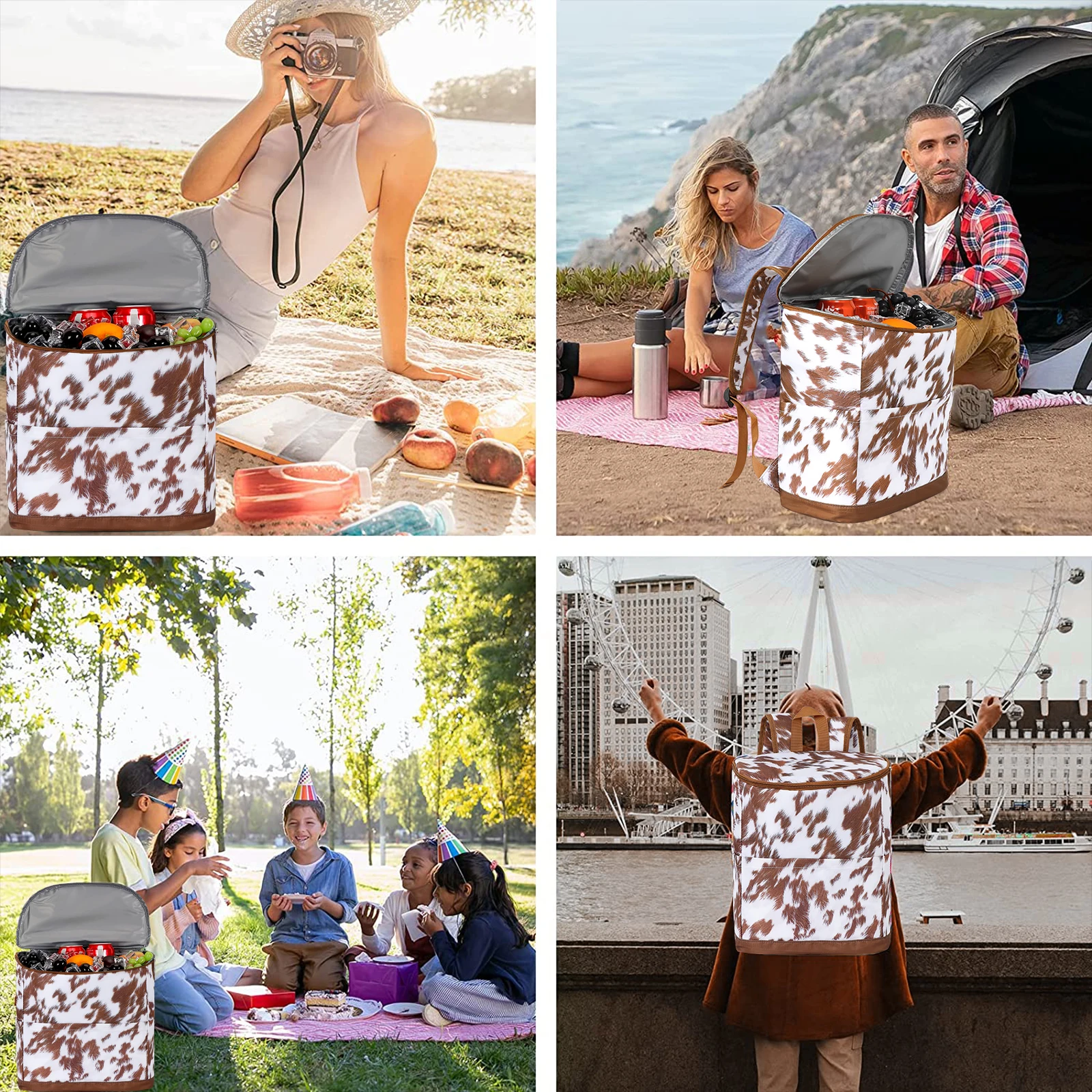 Mochila Cooler para Mulheres e Homens, Saco Térmico Isolado, Almoço Térmico de Alimentos, Nylon Grande, Leopardo, Impermeável, Portátil, Latas de Viagem