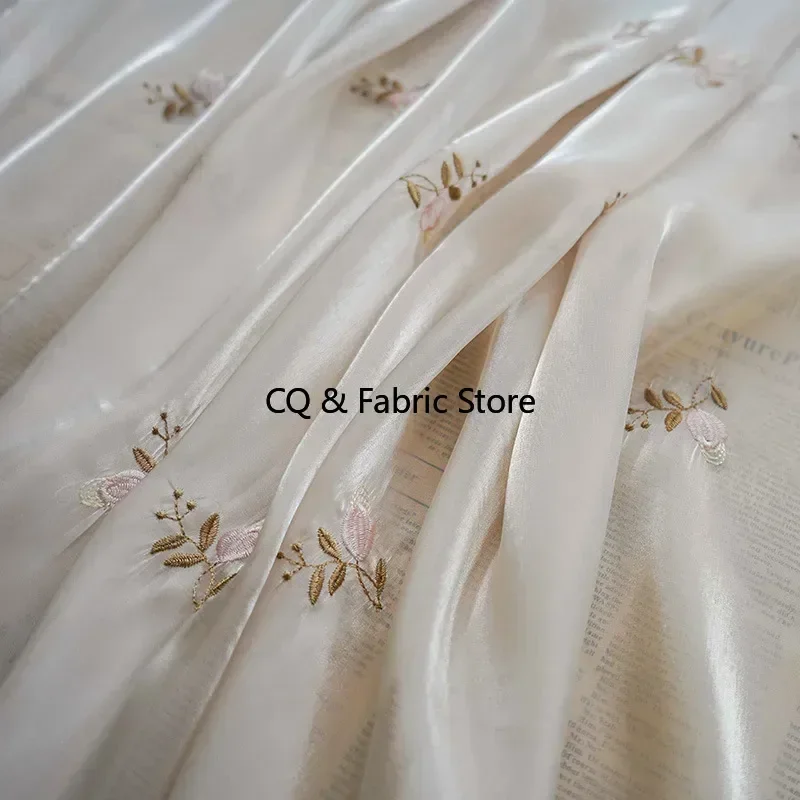 المشمش الزهور المطرزة لامعة تول النسيج للنساء الملابس فستان مصمم الأزياء النسيج