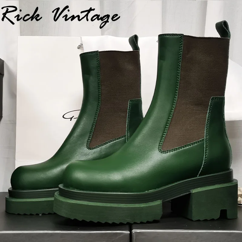 Rick Vintage Designer Chelsea Boots Men Shoes High-TOP Platform Boots Heightening Leather Women Luxury Slip on Motorcycle Boots