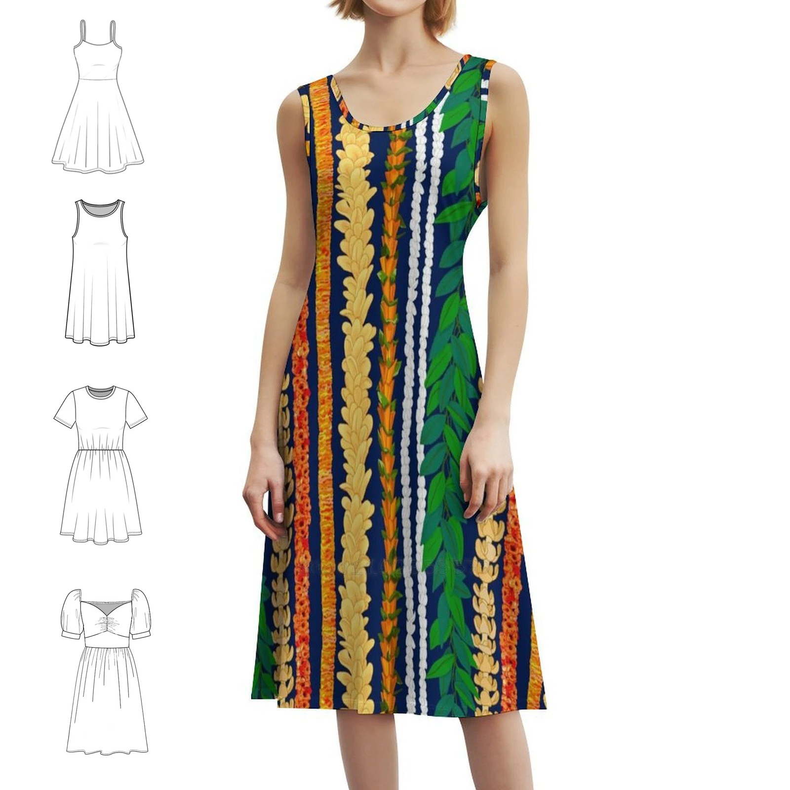 

Гавайское цветочное лее, темно-синее повседневное платье в корейском стиле для женщин, простые повседневные офисные женские платья Flower Lei Hawaiian Lei