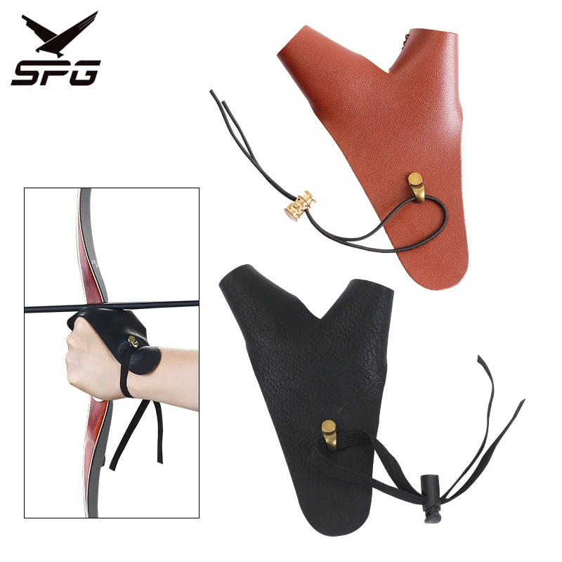 

2 Finger Archery Guard Left Hand Hunting Traditional Longbow Recurve Bow and Arrow Leather Protective Gear