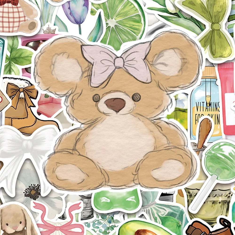 10/30/50pcs Cute Ins Style Clean Girl Stickers Cartoon Aesthetic Sticker DIY Water Bottle Suitcase Phone Watercolor Decals Gift