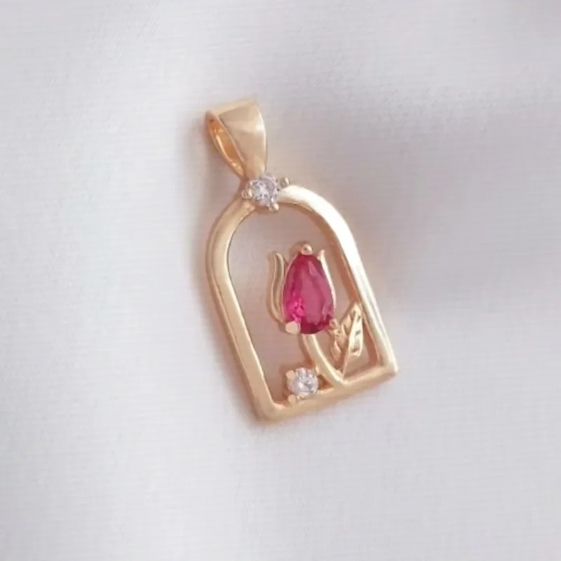 Brass 14K Real Gold Plated 9.3x19.2mm Micro Pave Zircon Window Sill Tulip Charms 1pcs DIY Bracelet Clavicle Necklace Findings