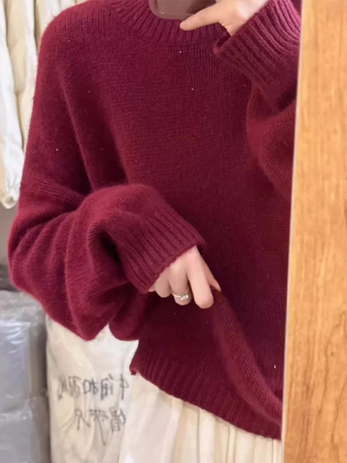 

Женский свободный крой, мягкий уютный трикотаж с высоким вырезом, осень-зима, модная пряжа, вязаный свитер Fufu, ленивый топ