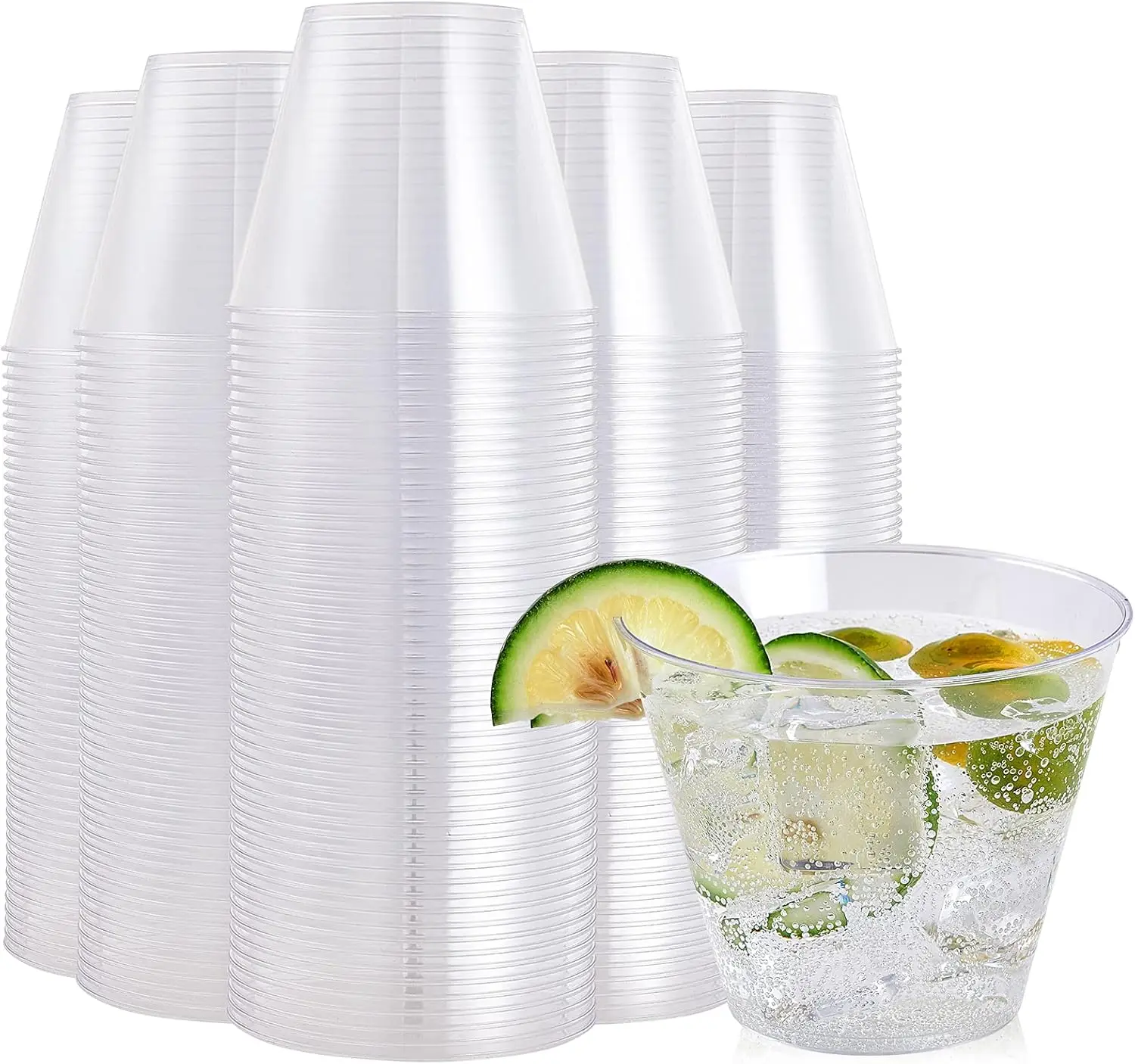

9 oz Clear Plastic Cups, Disposable Heavy Duty Hard Plastic Cups, Reusable, 200 Count