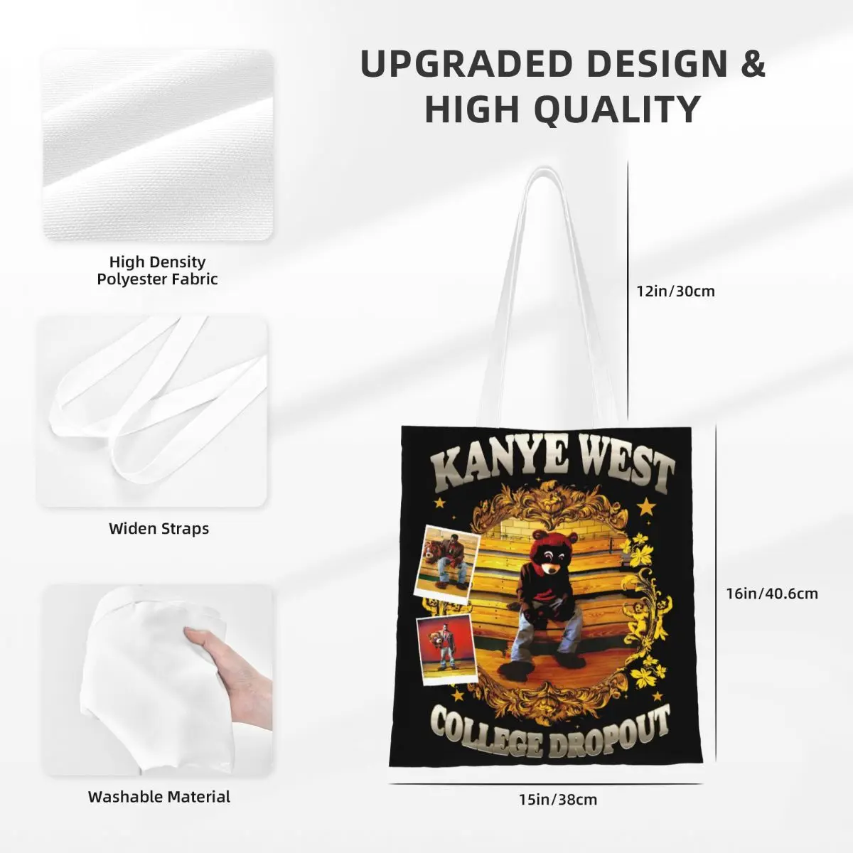 Sac fourre-tout en toile Kanye West imprimés pour hommes et femmes, design unique esthétique, sac à provisions, album de décrochage, rap, hip hop, Sared Ye