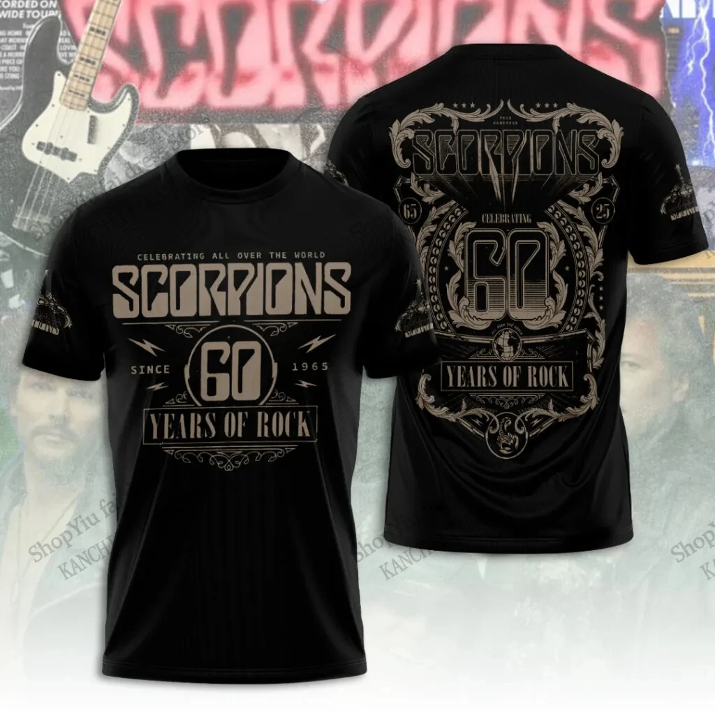 Vintage Rock Band Scorpions 60YEAR 3D Print T-shirt Men Women Fashion Hip Hop Oversized Short Sleeve Tops Tees Kids Clothing New