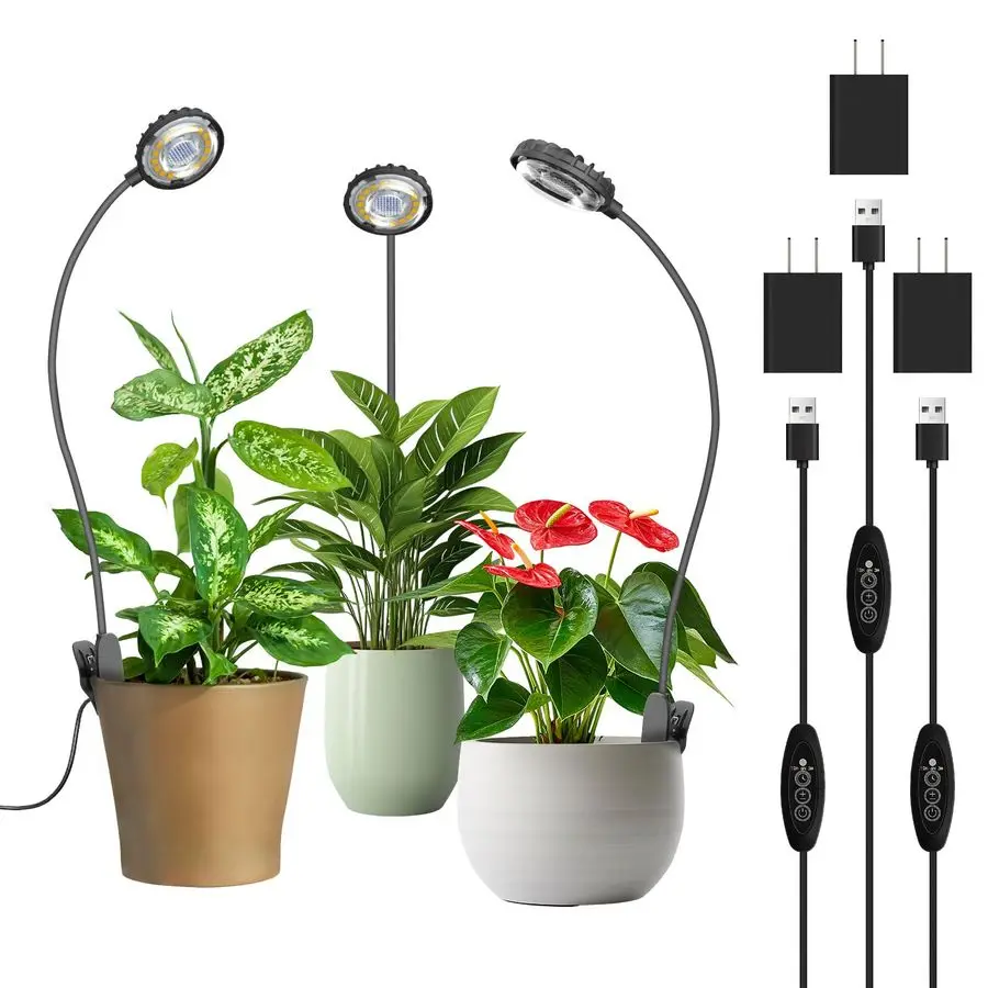 

Лампа для комнатных растений, полноспектральный светильник для растений на прищепке, светодиодная лампа для выращивания растений 7 Вт с автоматическим таймером включения/выключения 4, 8, 12 часов, 4 уровня яркости