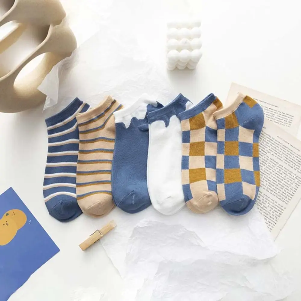 10Pairs Comfortable Grid Stripe Ankle Socks Non-slip Colorful Women Tube Socks Hosiery Thin Simple Mid-calf Socks Students