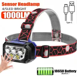 USB Rechageable Motion Sensor Headlight 5 Led Strong Light Headlamp Portable Fishing Camping Outdoor Head Lamp Work Flashlight