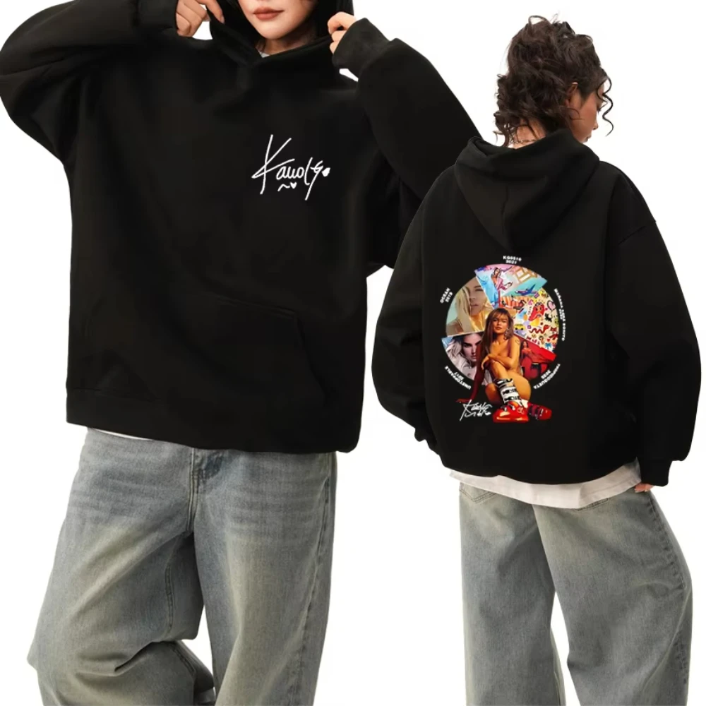 歌手カロル G トロピコケタアルバム 2025 両面プリントパーカー男性ファッション Y2k プルオーバー男性女性フリースカジュアルスウェットシャツ