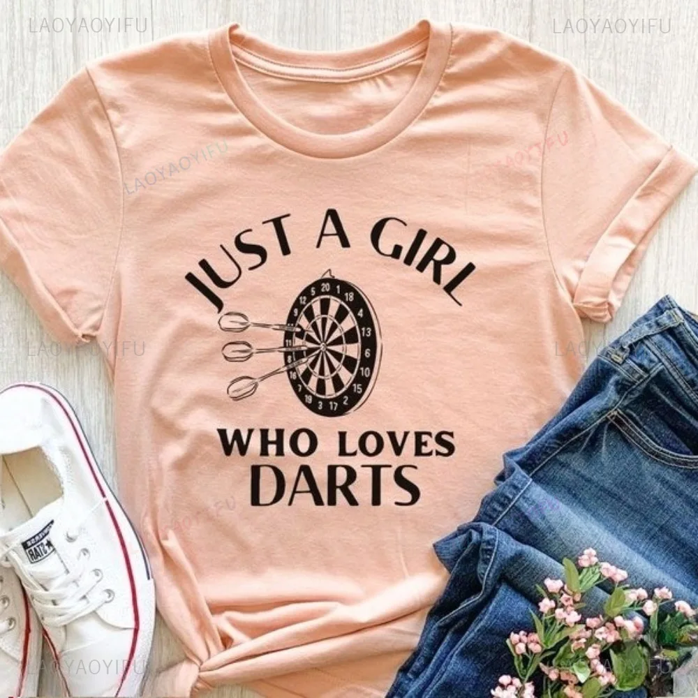 Funny Darts Player Tshirt Just A Girl Who Loves Darts Throwing Tournament T-shirt Casual Fashion Loose Harajuku Hip Hop Man Tees