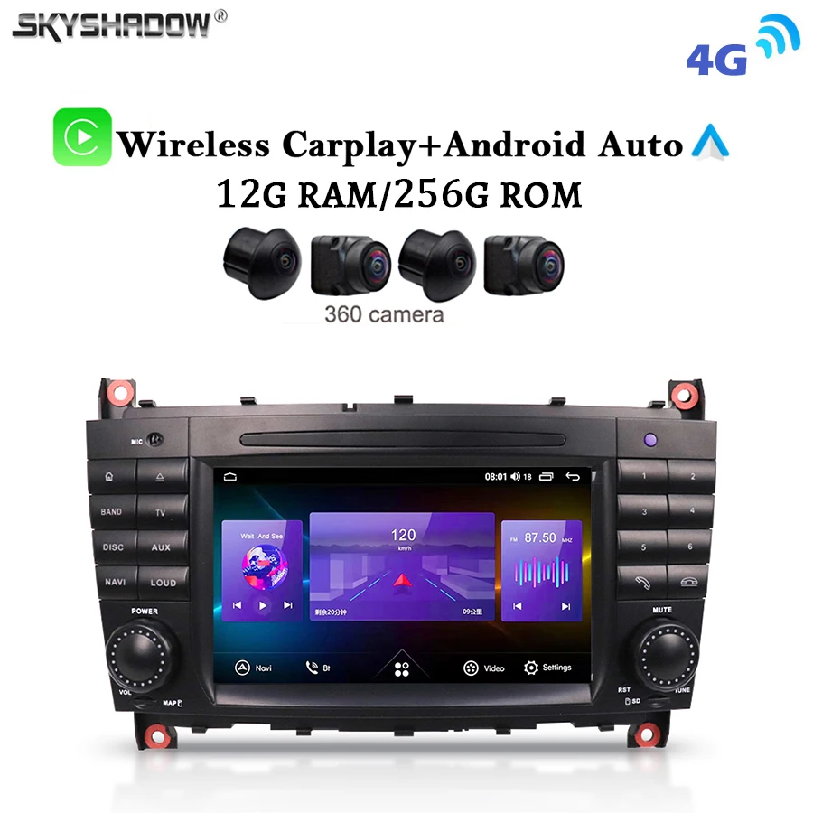 260mm 12G+256G Carplay Auto Android 13.0 IPS Car DVD Player GPS map WIFI Bluetooth Radio For Benz W203 W467 W209 W219 2004-2011