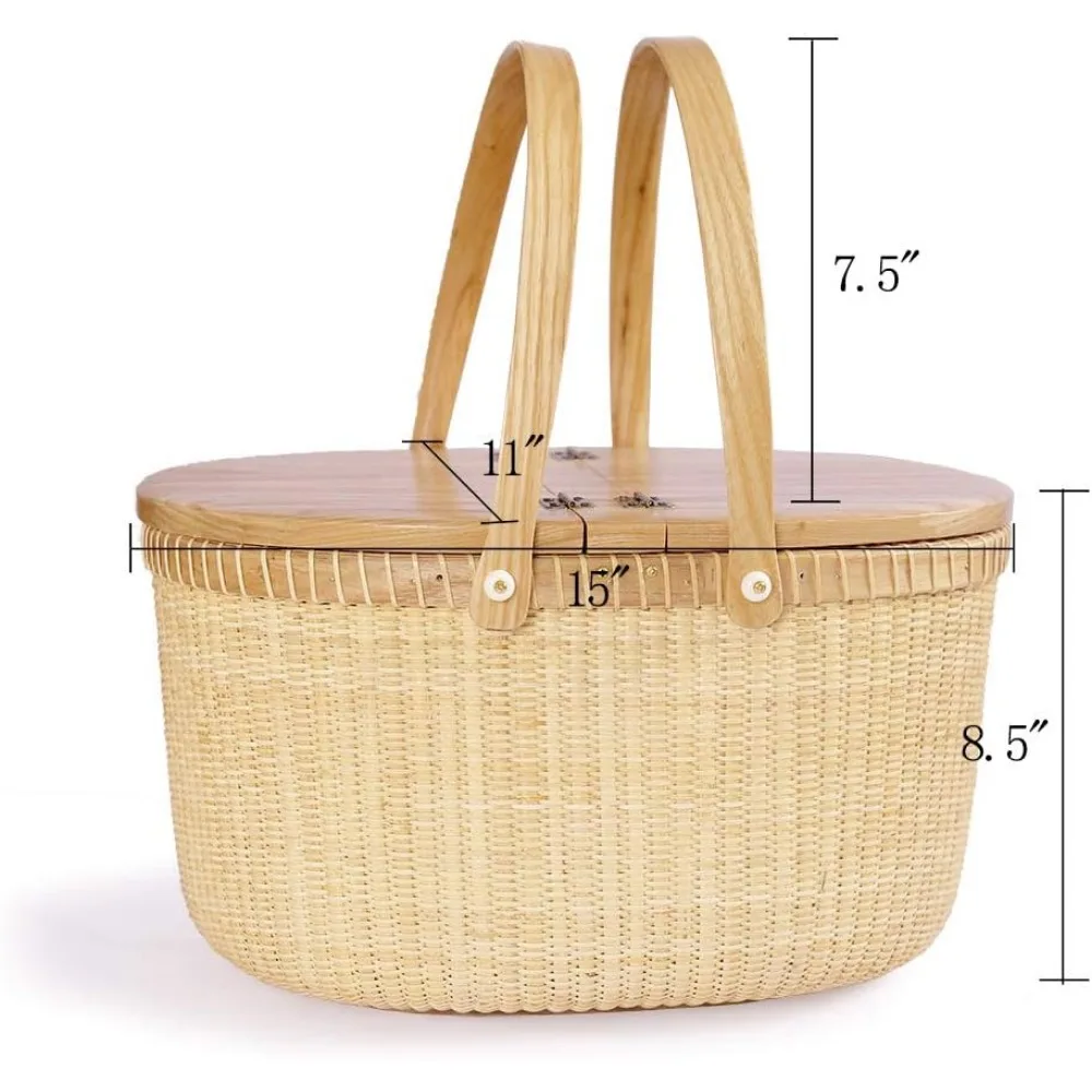 Nantucket Basket Crafts Cane-on-Cane Weave Picnic Basket Shopping Basket