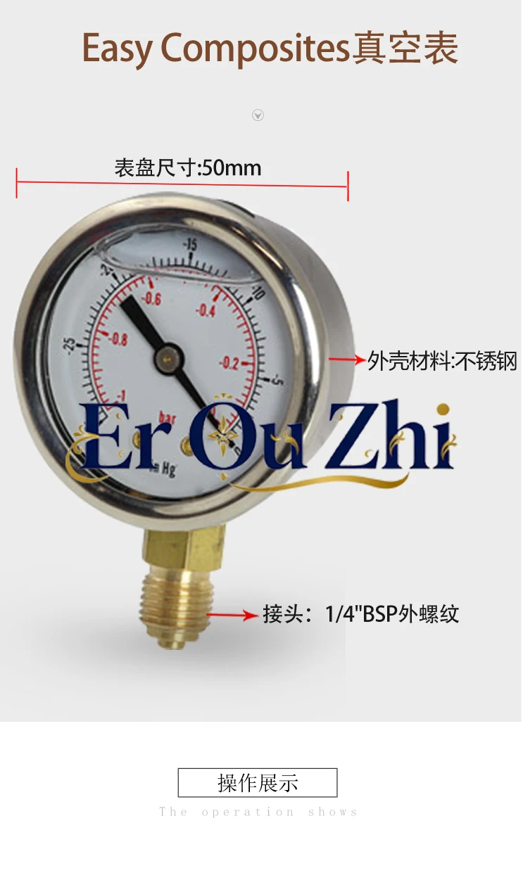 Vacuum Gauge Vacuum Negative Pressure Gauge, Stainless Steel with Dart Vacuum Test Pressure Gauge