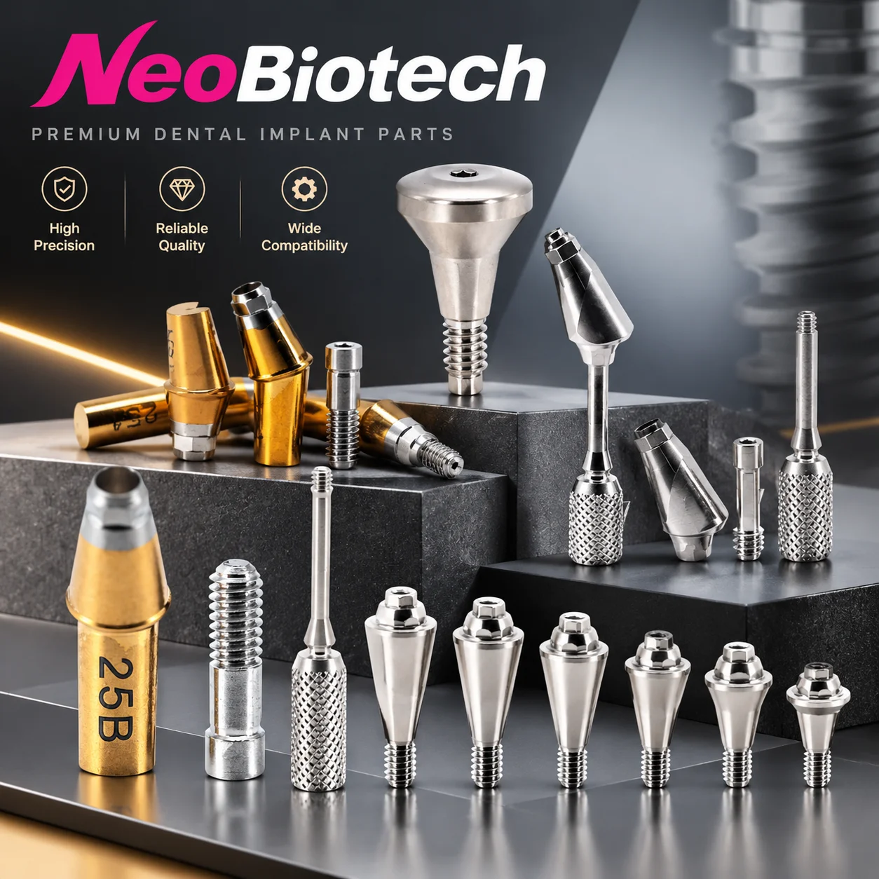 NeoBiotech Implant Prosthetic Kit, Titanium Scanbody, Multi Unit Transfer, Analog, Healing Abutment & Prosthetic Screw