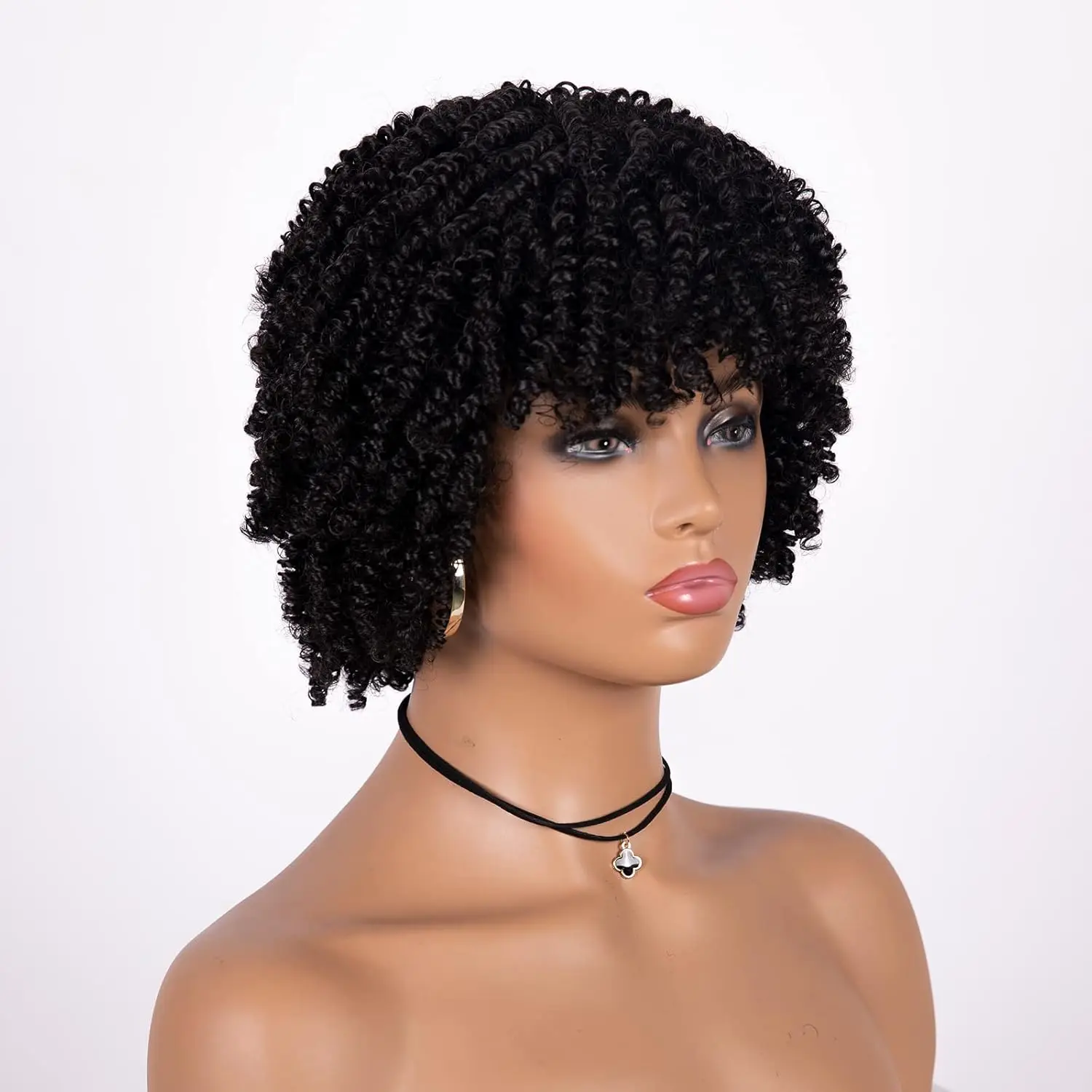 Afro Wig Short Curly Wigs Synthetic Hair Wigs for Black Women, Short Curly Afro Wigs with Bangs Natural Curly Cosplay Party image 2